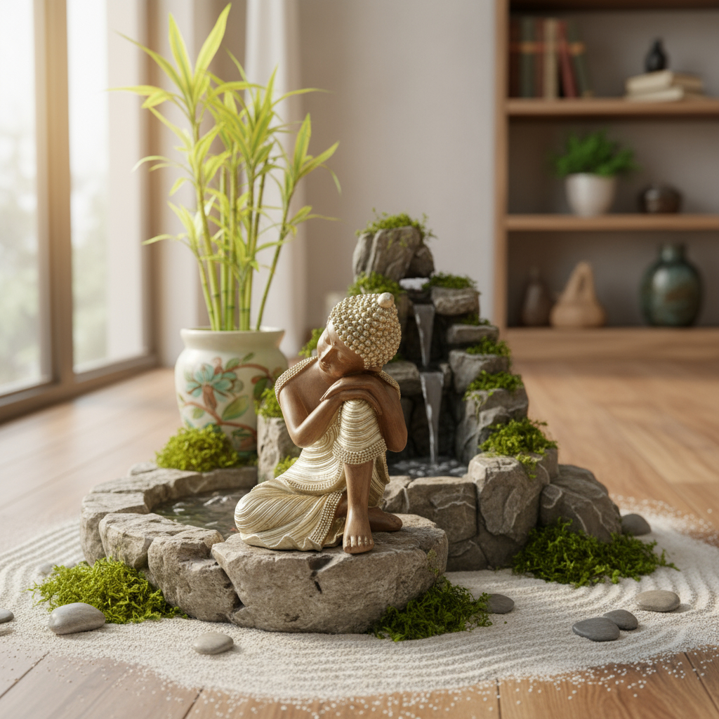 Buda Thai Reposando Meditando Dorado Con Relieve Deco 23cm - Imagen 5