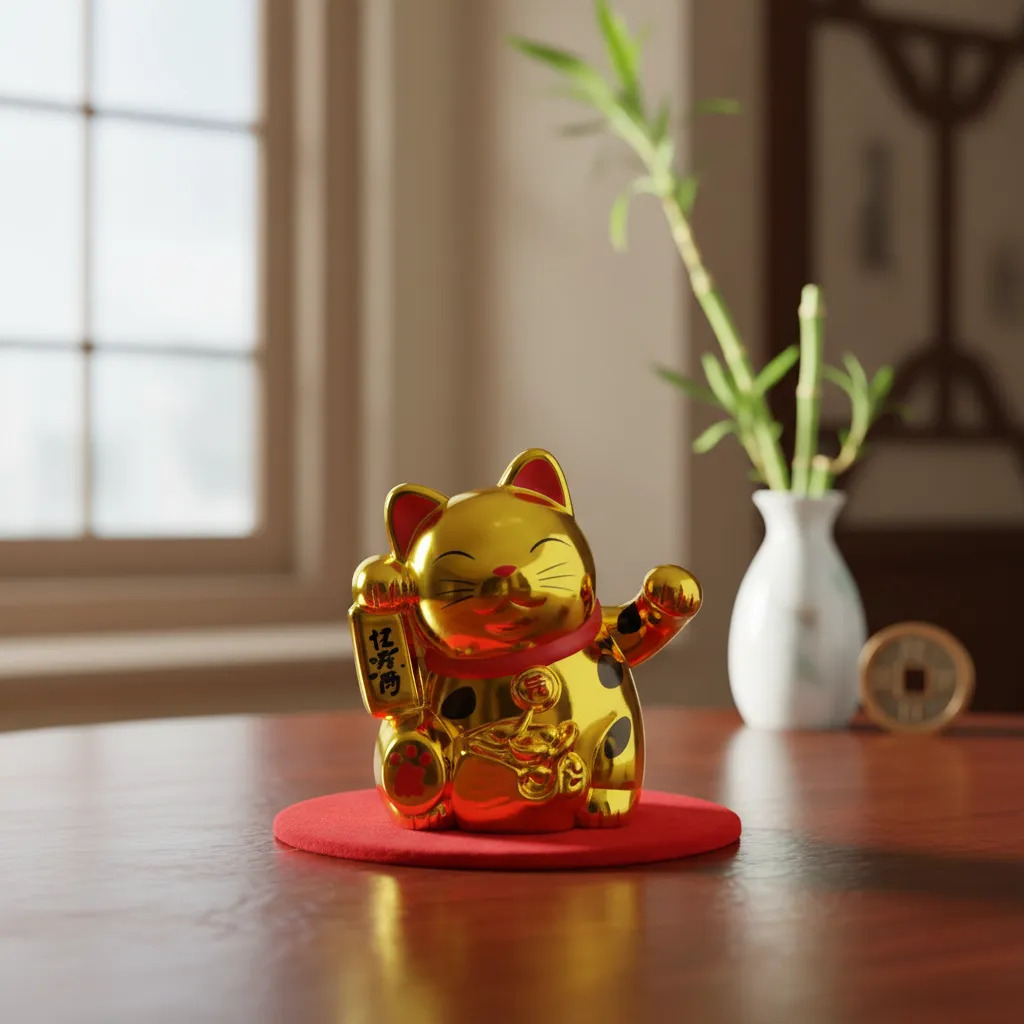 Gato Chino De La Suerte Fortuna Solar Mini Maneki Neko - Imagen 2