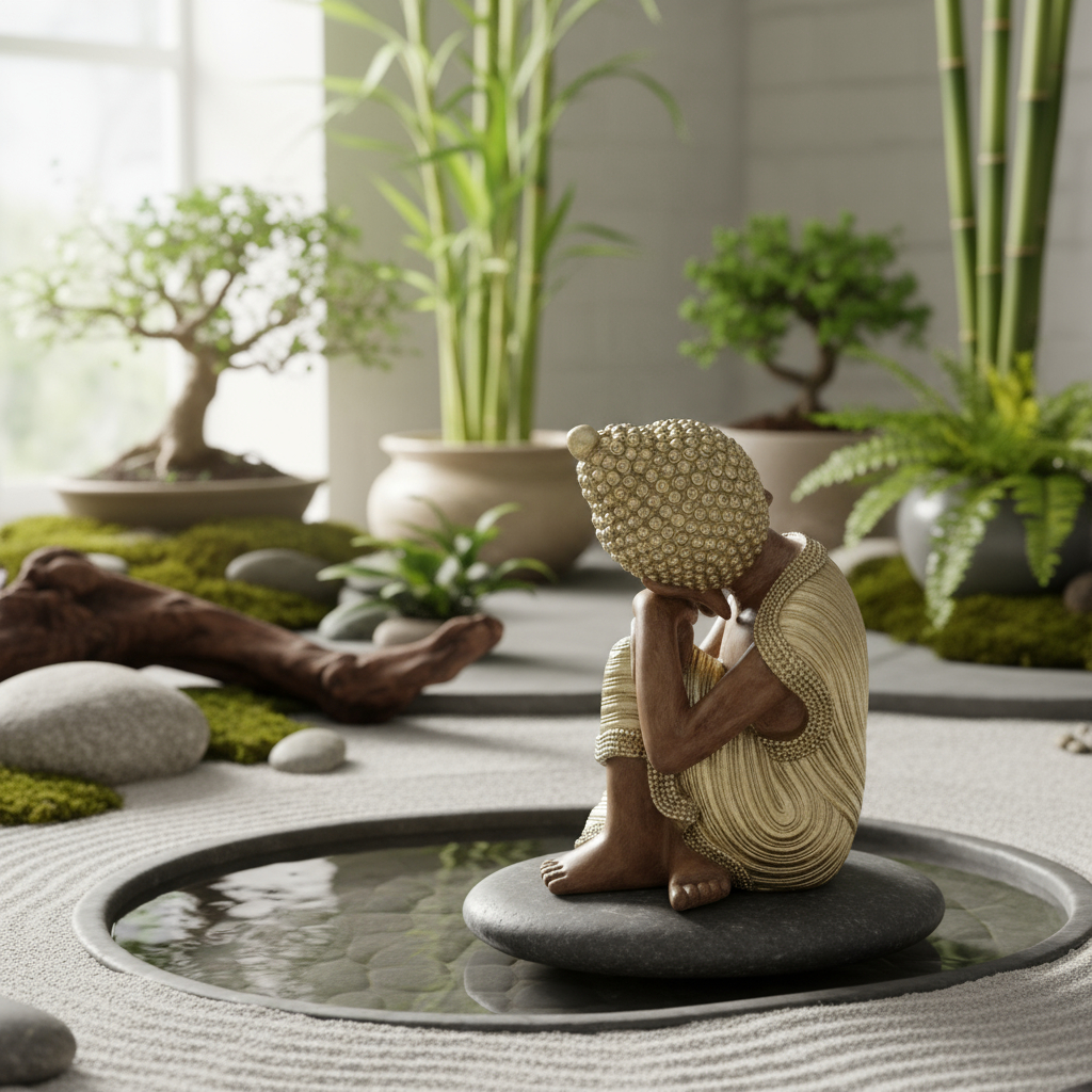 Buda Thai Reposando Meditando Dorado Con Relieve Deco 23cm - Imagen 4