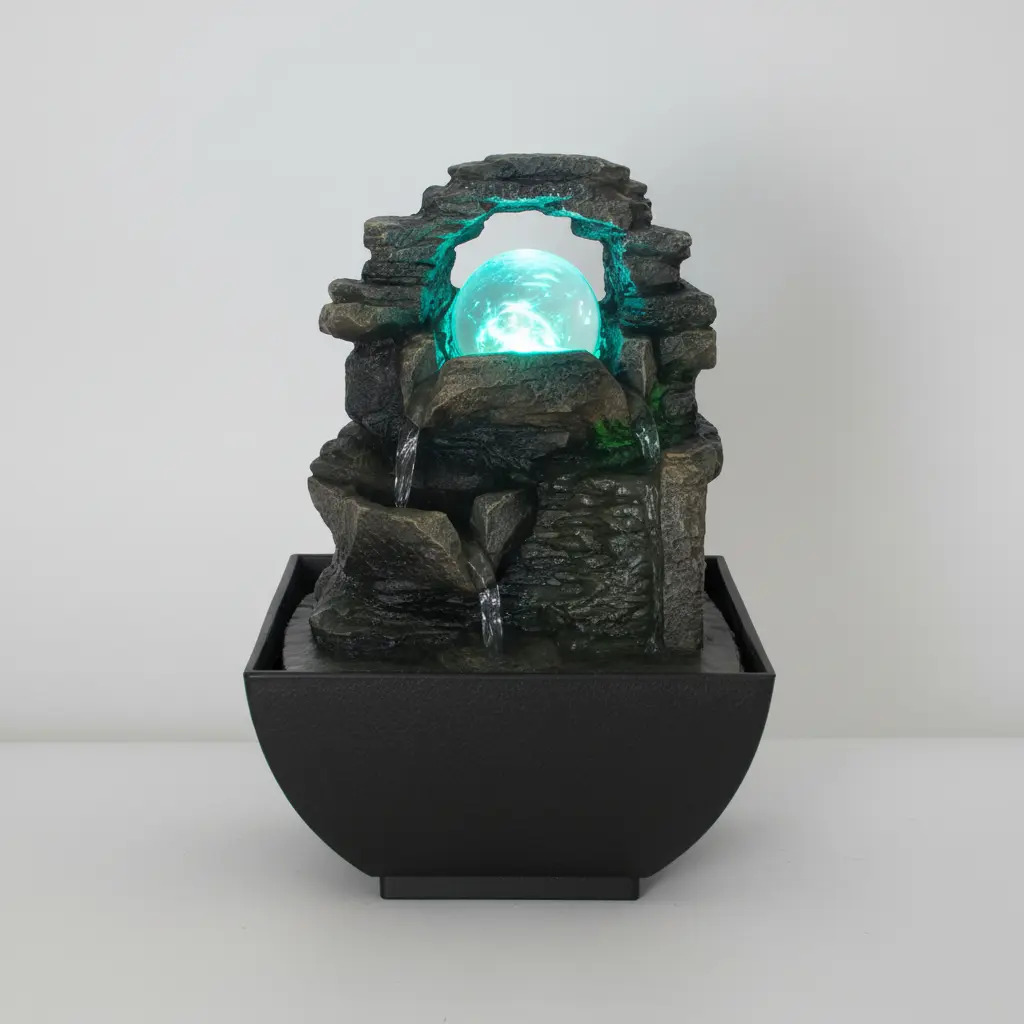 Fuente De Agua Chica Esfera Cueva Cascada Luz 17cm - Imagen 4