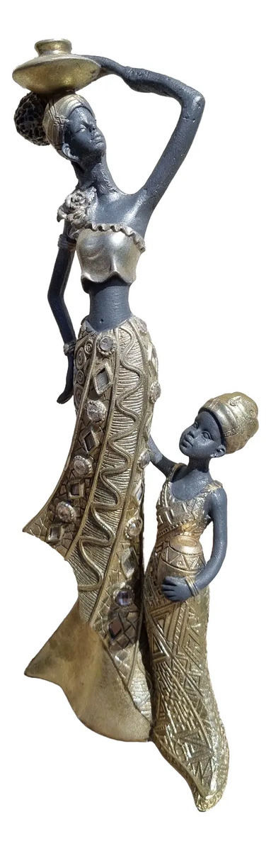 Mujer Africana Con Jarrón Dorado Femenina Arte África - Imagen 15