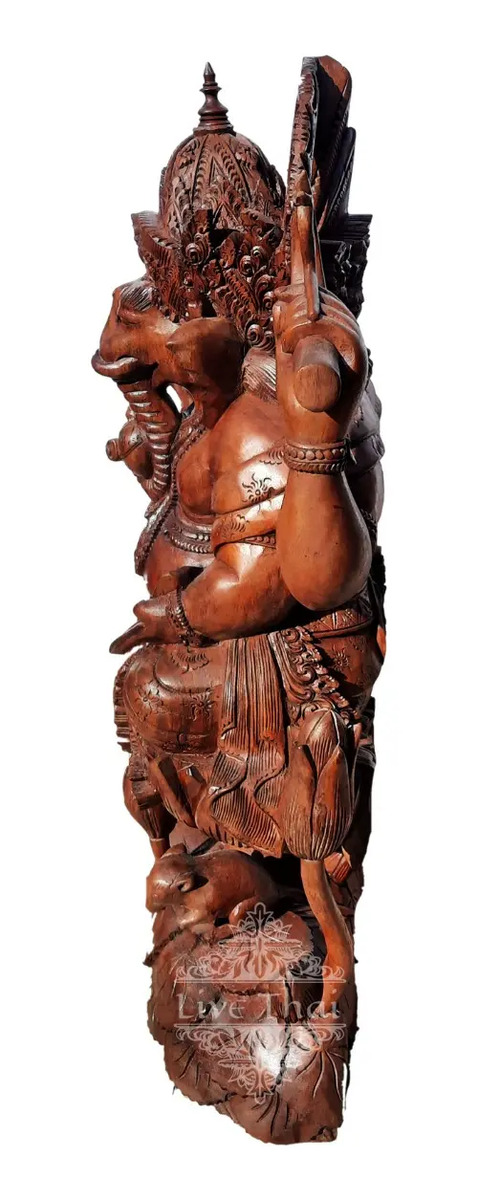 Ganesha Tallado Madera Teka 70 Cm Deco Hindú Escultura - Imagen 6