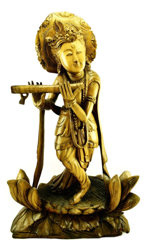 Krisna Tallada Madera Teka Escultura Budismo 60cm Hinduismo