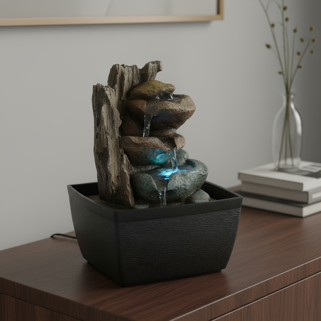 Fuente De Agua Chica Troncos Rocas Cascada Luz Led Oferta - Imagen 5