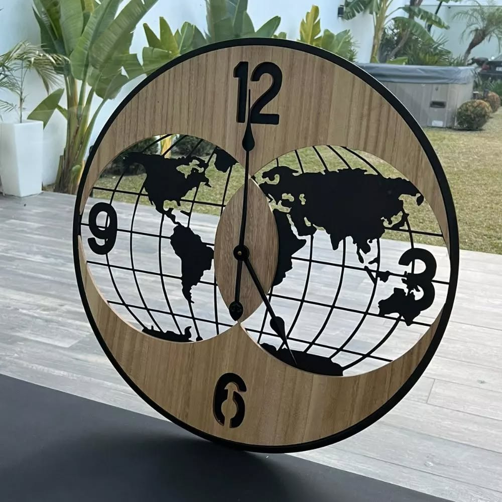 Reloj Analogico 60 Cm Mapa Mundo Doble Esfera Deco Hogar - Imagen 6