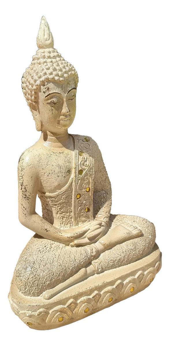 Buda Hindú Meditando En Loto Dorado Y Beige Espejos 30cm - Imagen 2