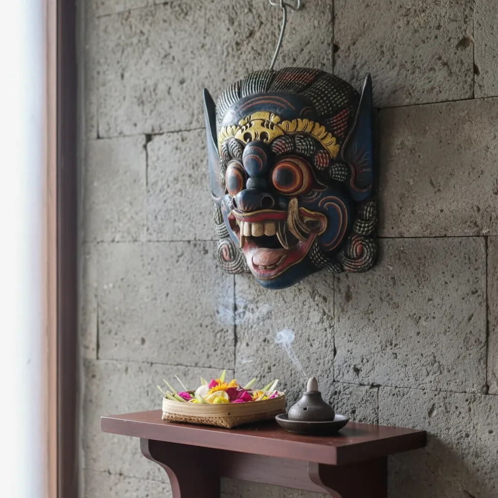 Mascara Barong Madera Bali Hindu Proteccion Energia + 35cm - Imagen 8