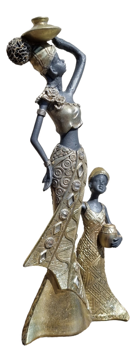 Mujer Africana Con Jarrón Dorado Femenina Arte África - Imagen 17