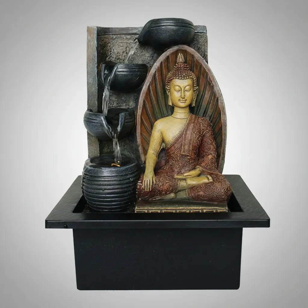 Fuente De Agua Mediana Buda Thai Aura Cascada Luz 25cm - Imagen 4