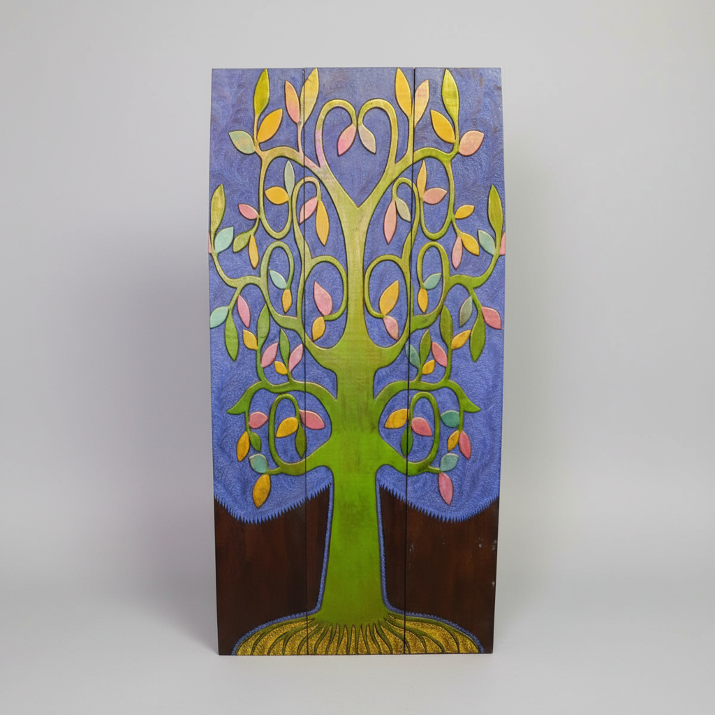 Cuadro Triptico Tallado Madera Arbol De La Vida Bali 200cm - Imagen 7
