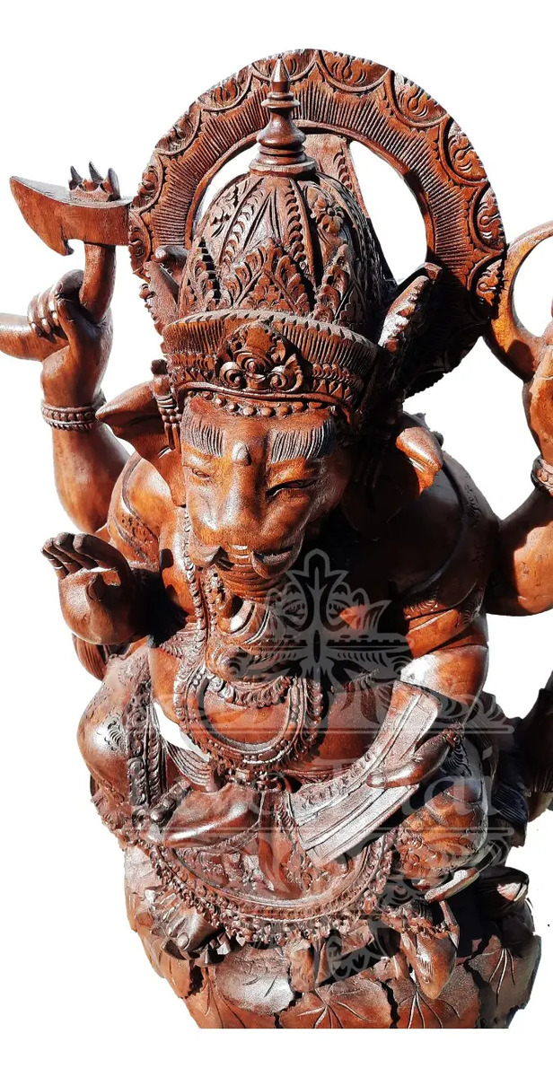 Ganesha Tallado Madera Teka 70 Cm Deco Hindú Escultura - Imagen 4