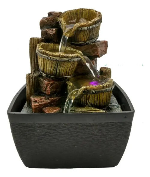 Fuente De Agua Chica Barriles Cascada Luz Led Oferta