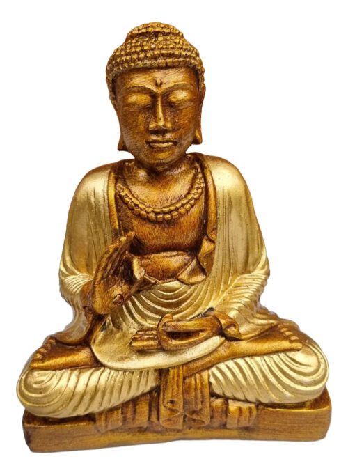 Buda Hindu Reposando Meditando Dorado Con Relieve Deco 16cm