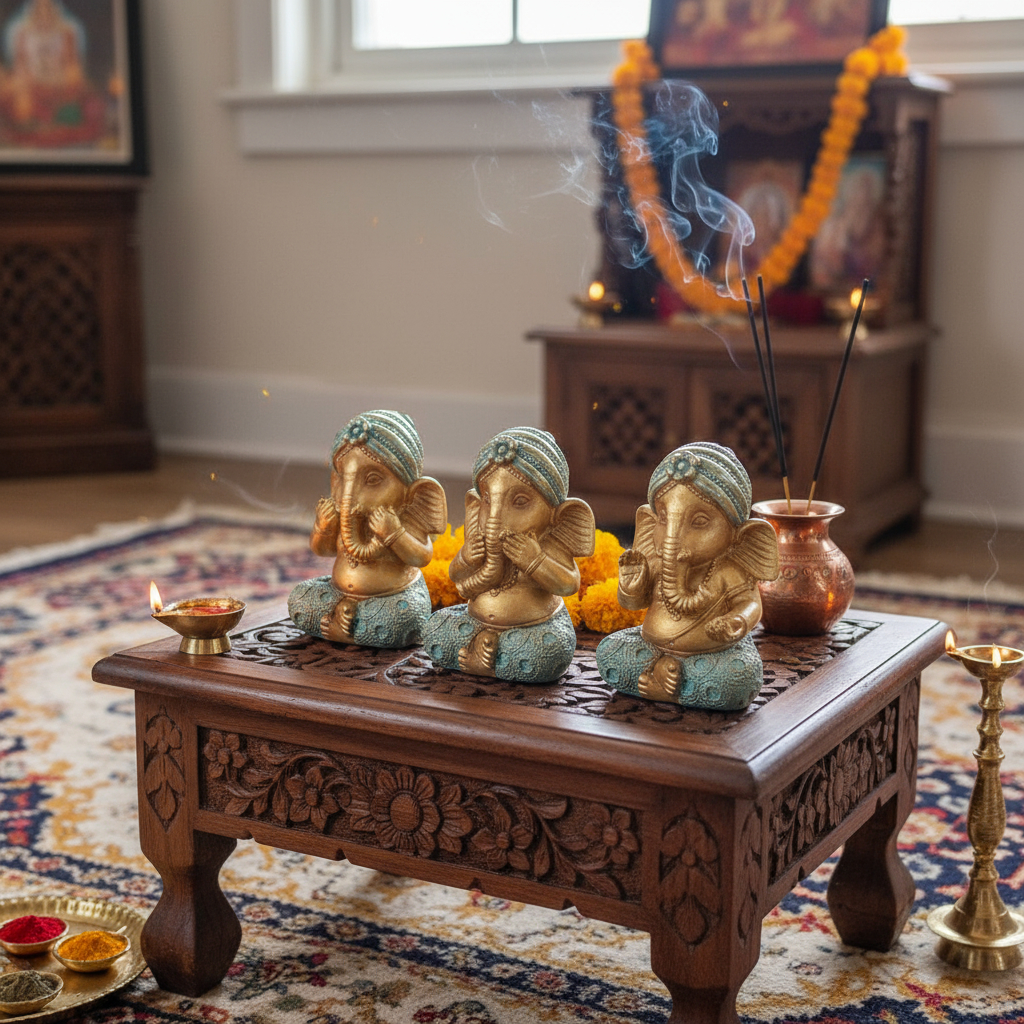 Set Ganesh Sabios Meditando Estatua Ciego Sordo Mudo 11cm - Imagen 10
