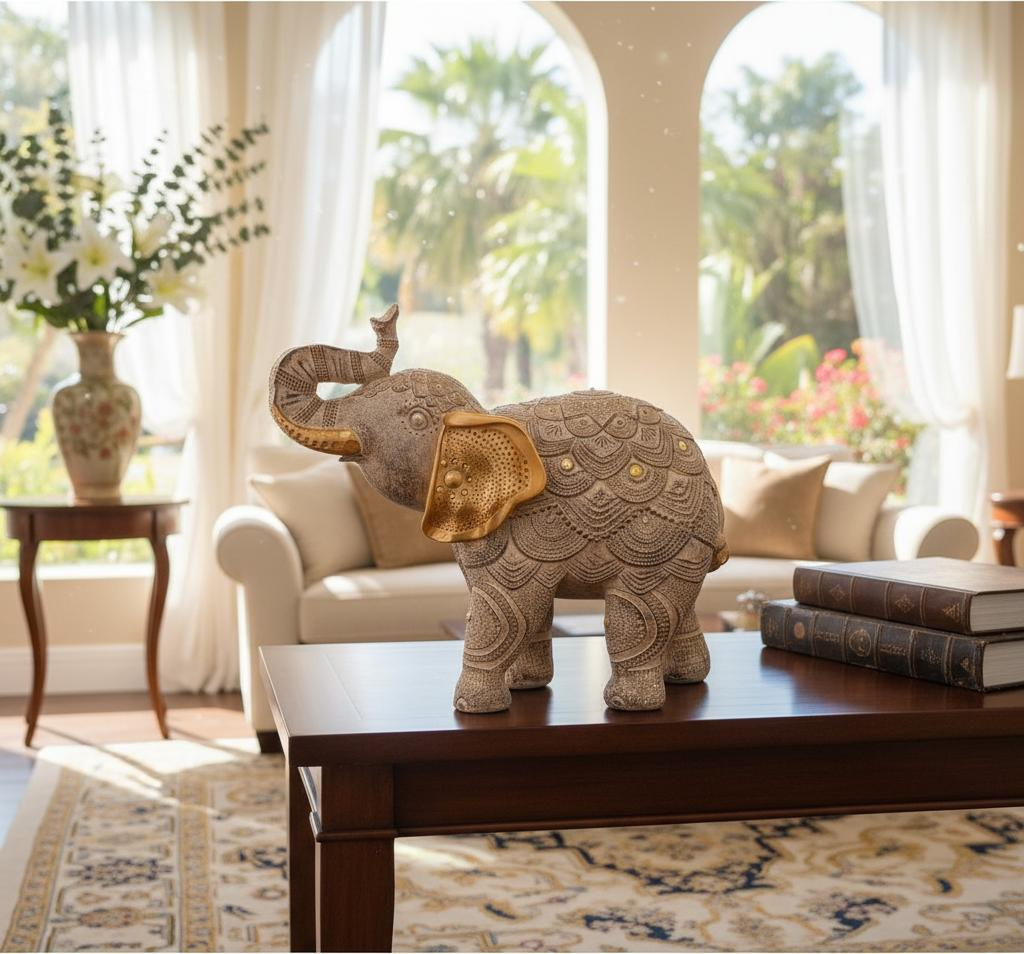 Elefante Sabiduría Longevidad Parado Espejos Gris Deco 28cm - Imagen 5