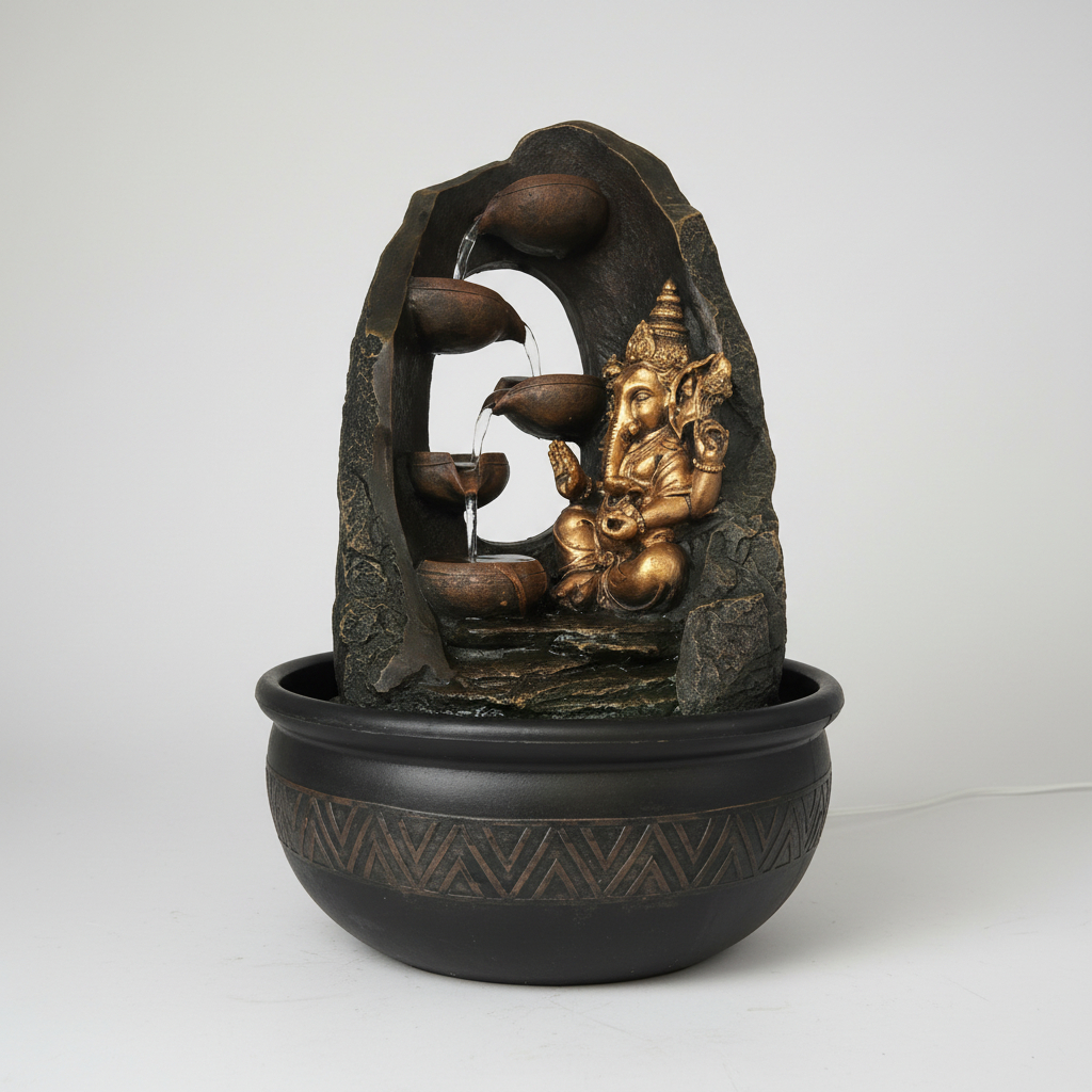 Fuente De Agua Meditacion Ganesh Cascada Grande Luz 39cm - Imagen 7