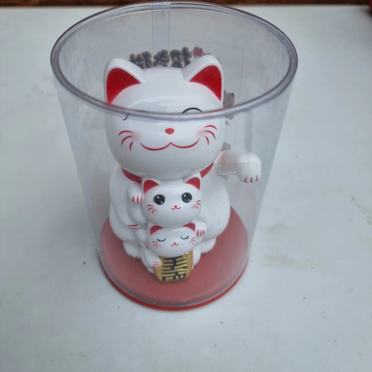 Gatos X3 Chino Suerte Fortuna Solar Grande Maneki Neko 11cm - Imagen 3