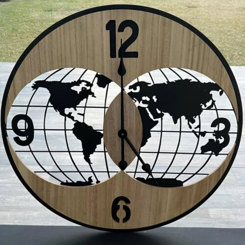 Reloj Analogico 60 Cm Mapa Mundo Doble Esfera Deco Hogar