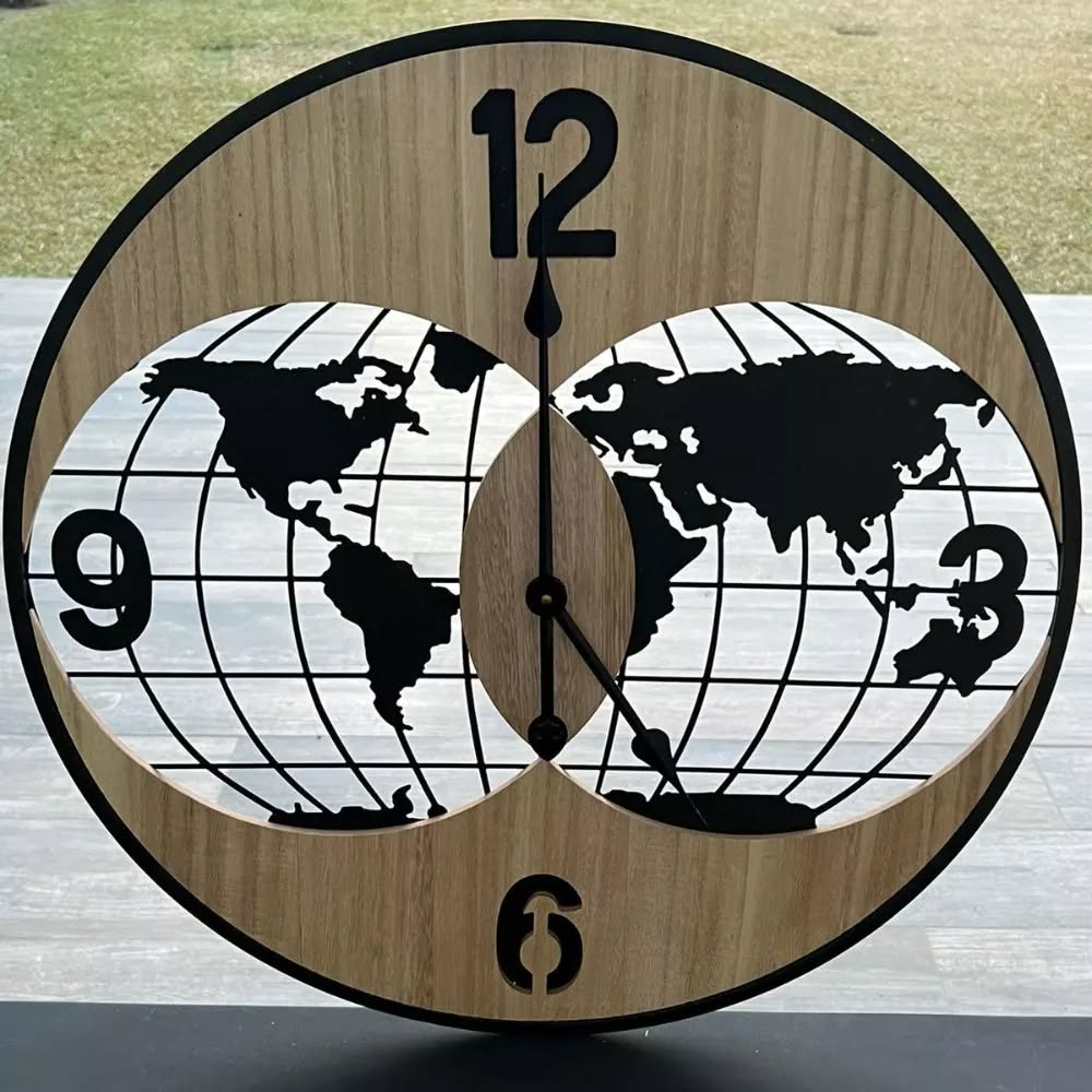 Reloj Analogico 60 Cm Mapa Mundo Doble Esfera Deco Hogar - Imagen 7