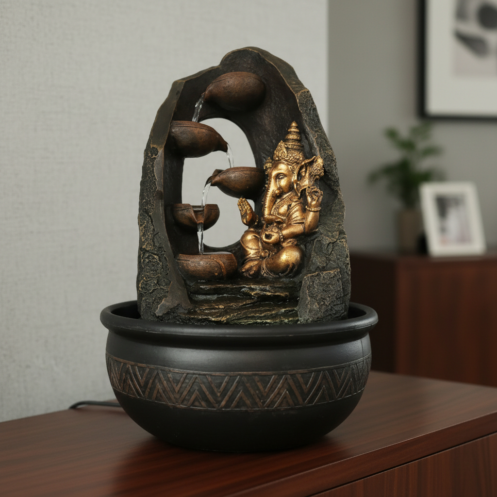 Fuente De Agua Meditacion Ganesh Cascada Grande Luz 39cm - Imagen 5