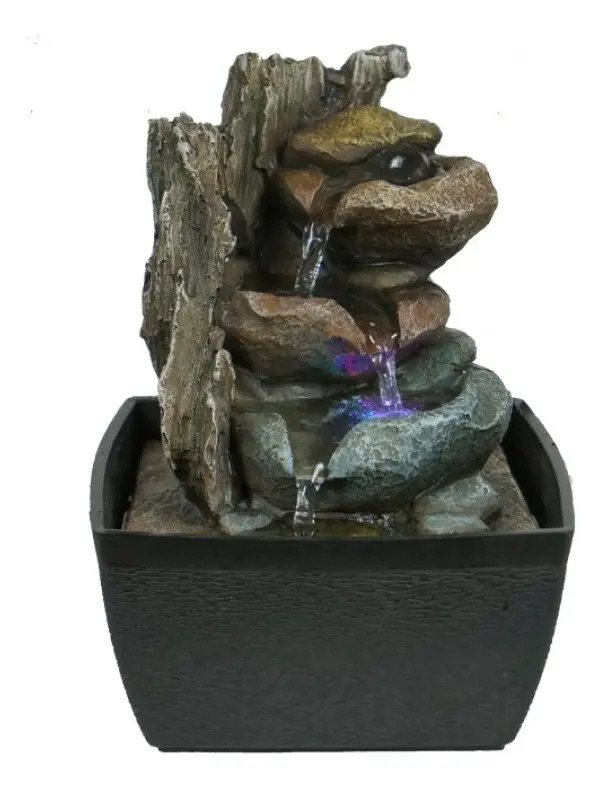 Fuente De Agua Chica Troncos Rocas Cascada Luz Led Oferta
