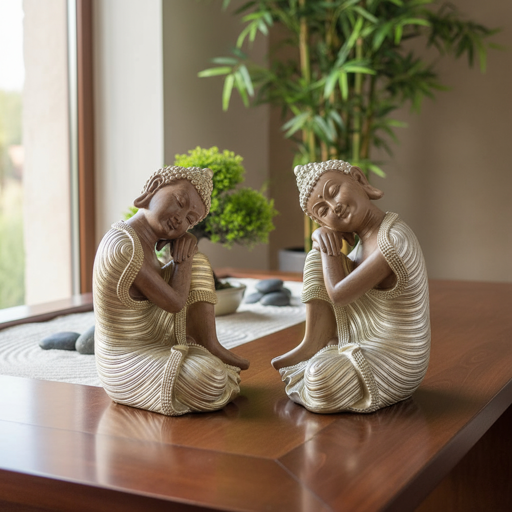 Buda Thai Reposando Meditando Dorado Con Relieve Deco 23cm - Imagen 14