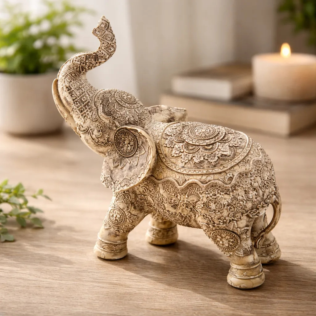 Elefante Sabiduría Longevidad Parado Mandala Gris Deco 27cm - Imagen 2