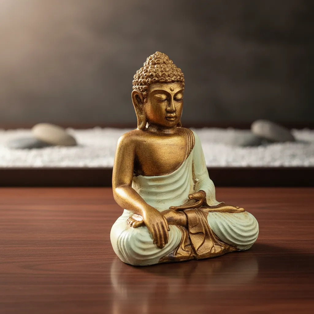 Buda Hindu Reposando Meditando Dorado Con Relieve Deco 30cm - Imagen 3