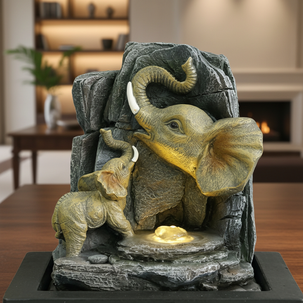 Fuente De Agua Mediana Familia Elefantes Cascada Led 25cm - Imagen 8