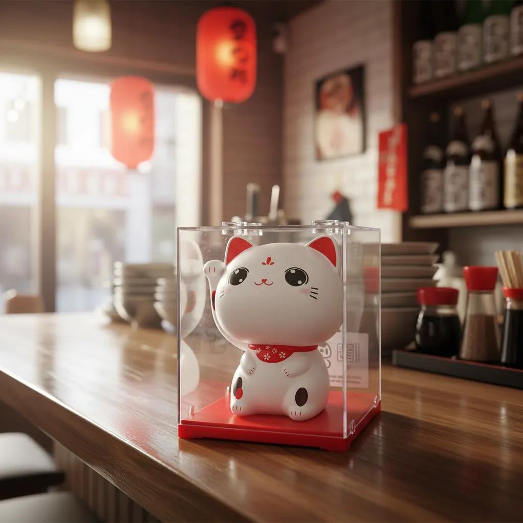 Gato Chino Suerte Fortuna Solar Grande Maneki Neko 9cm - Imagen 6