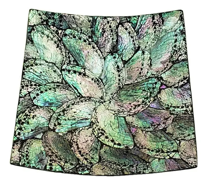 Plato Nácar Cuadrado Abalone 14x14cm Mesa Deco Moderno Mar