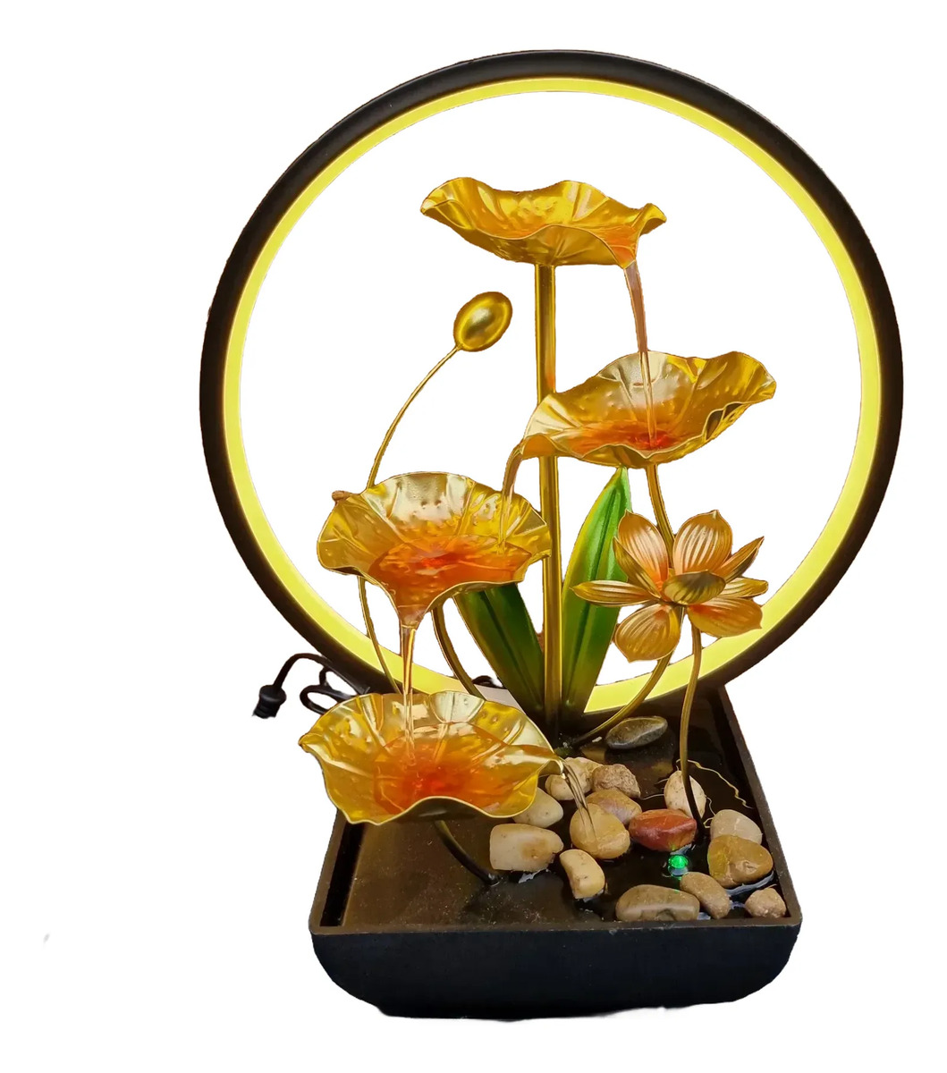 Fuente De Agua Grande Loto En Flor Cascada Aro Luz 38cm - Imagen 2