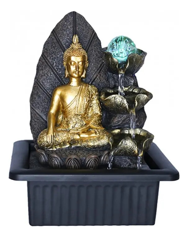 Fuente De Agua Mediana Buda Thai Cascada Esfera Luz 25cm