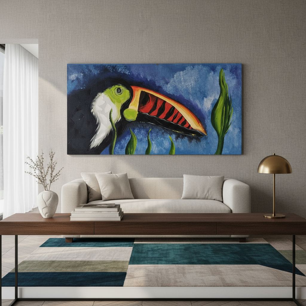 Cuadro Calamar En El Mar 125x65cm Artesanal Importado Brasil - Imagen 4