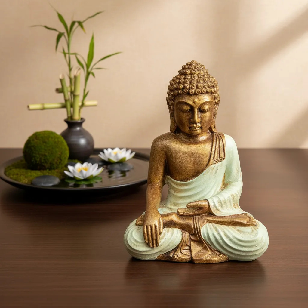 Buda Hindu Reposando Meditando Dorado Con Relieve Deco 30cm - Imagen 2