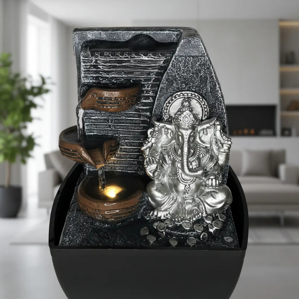 Fuente De Agua Chica Ganesh Plateado Cascada Luz Led Oferta - Imagen 6