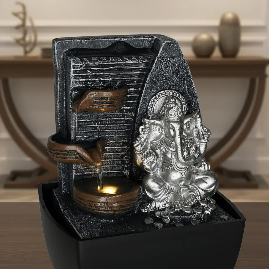 Fuente De Agua Chica Ganesh Plateado Cascada Luz Led Oferta - Imagen 7