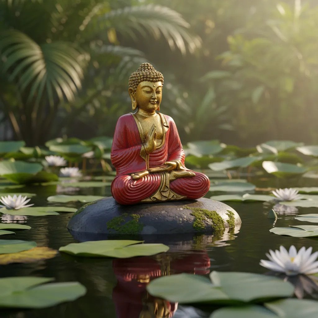 Buda Hindu Reposando Meditando Dorado Con Relieve Deco 30cm - Imagen 3