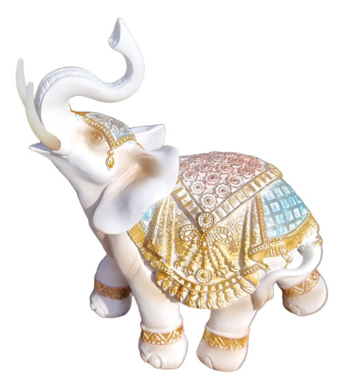 Elefante Sabiduría Longevidad Parado Colorido Blanco 19cm