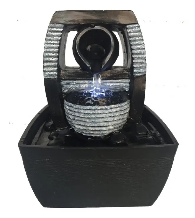 Fuente De Agua Chica Cuenco Negra Cascada Luz Led Oferta