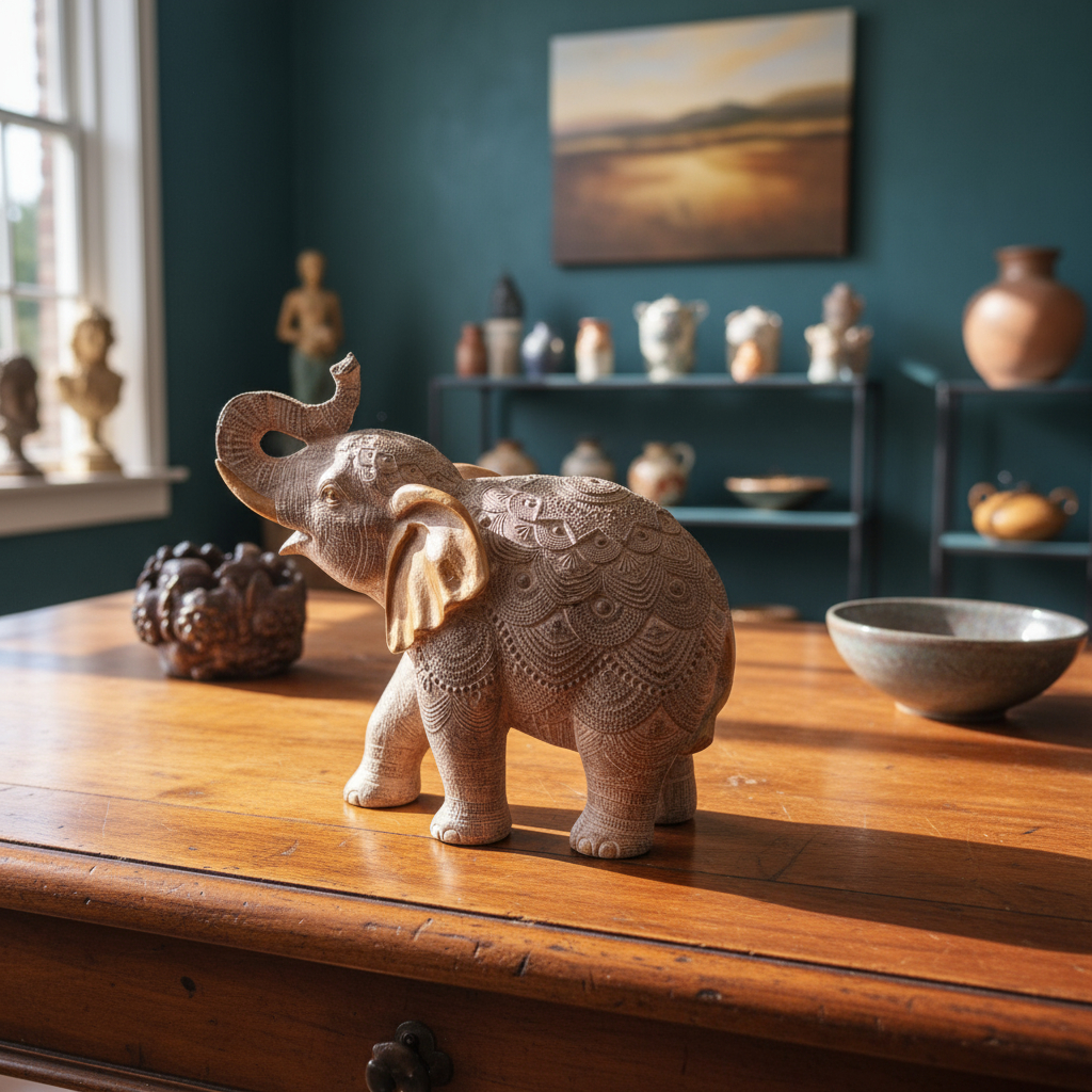 Elefante Sabiduría Longevidad Parado Espejos Gris Deco 28cm - Imagen 4