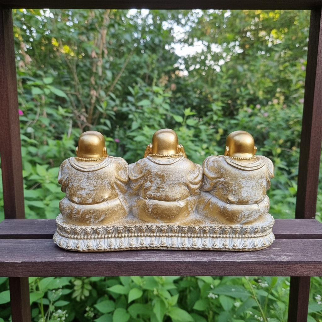 Set Buda Feliz Sabios Meditando Ciego Sordo Mudo 13cm - Imagen 6
