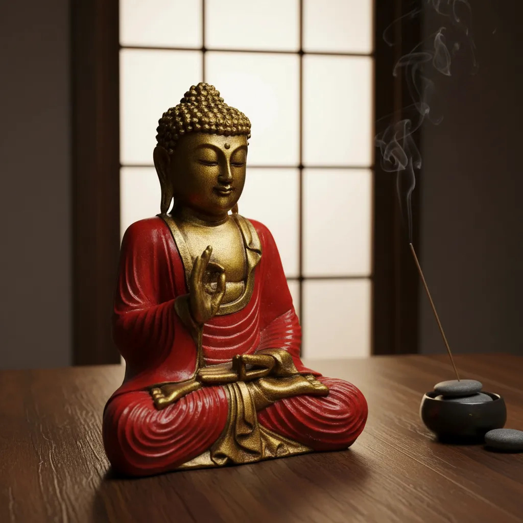 Buda Hindu Reposando Meditando Dorado Con Relieve Deco 30cm - Imagen 2