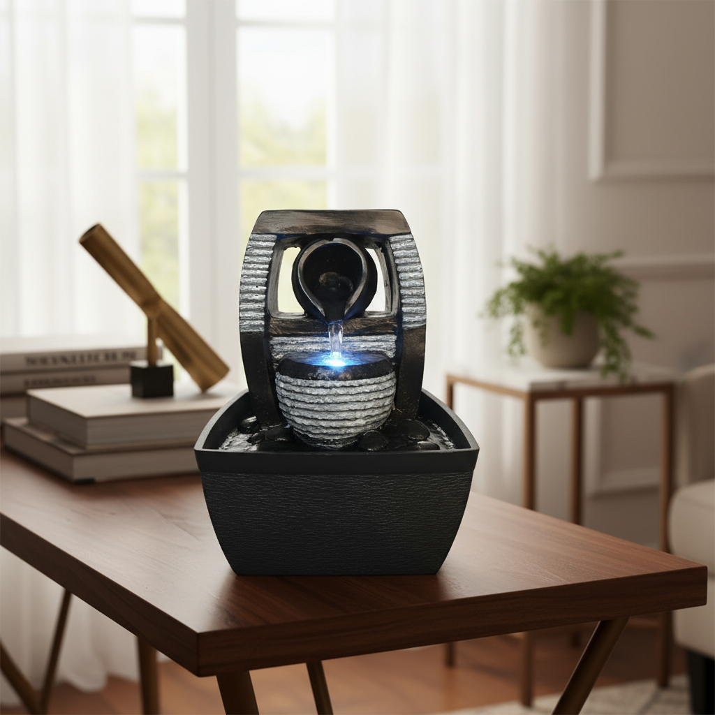 Fuente De Agua Chica Cuenco Negra Cascada Luz Led Oferta - Imagen 3