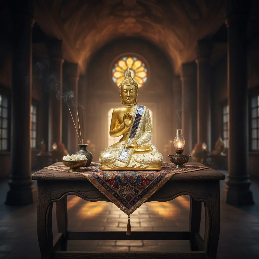 Buda Thai Sentado Meditando Espejos Armonia Zen Paz 30cm - Imagen 4
