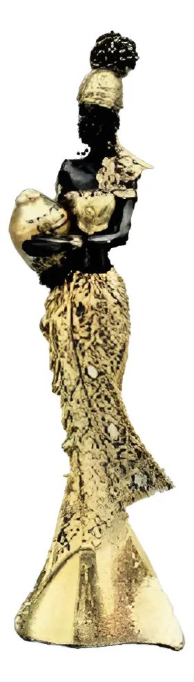 Mujer Africana Con Jarrón Dorado Femenina Arte África