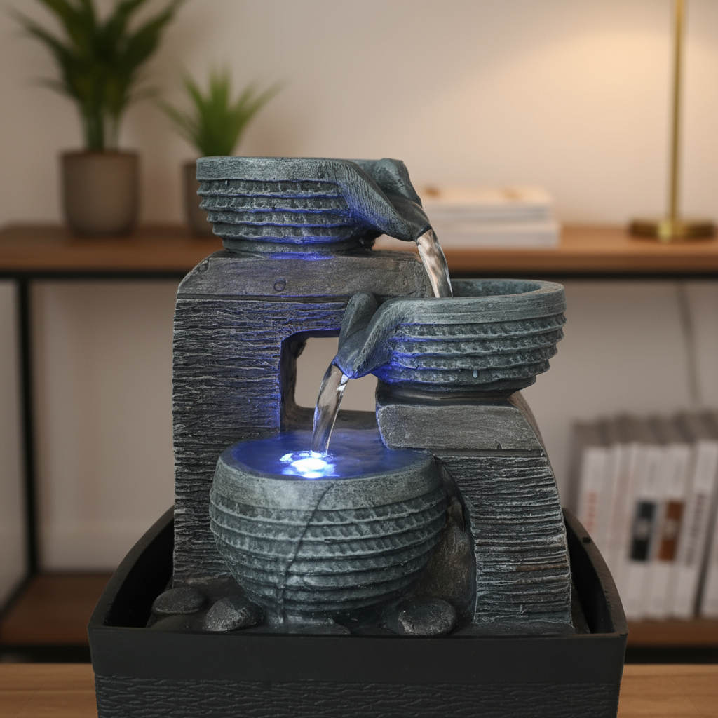 Fuente De Agua Chica Minimalista Gris Cascada Luz Led Oferta - Imagen 10