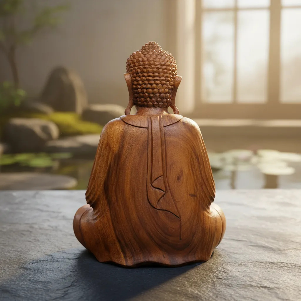 Buda Sentado Meditando Madera Teka Tallado A Mano 50cm - Imagen 5
