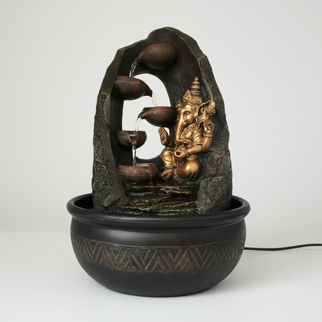 Fuente De Agua Meditacion Ganesh Cascada Grande Luz 39cm - Imagen 4