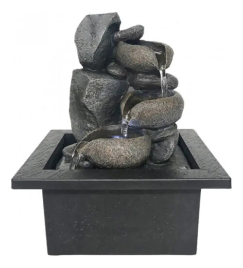 Fuente De Agua Rustica Chica Rocas Cascada Luz 21cm